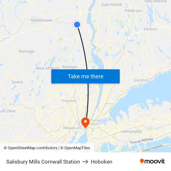 Salisbury Mills Cornwall Station to Hoboken map