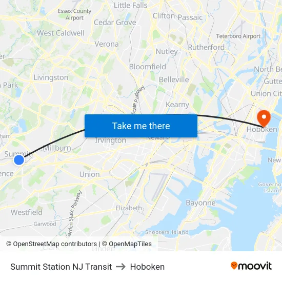 Summit Station NJ Transit to Hoboken map