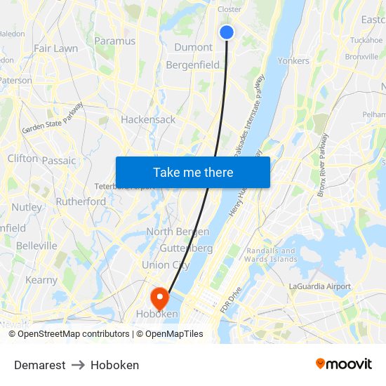 Demarest to Hoboken map