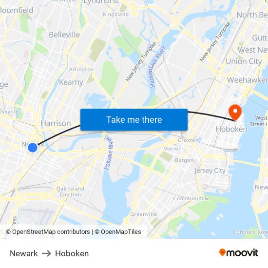 Newark to Hoboken map