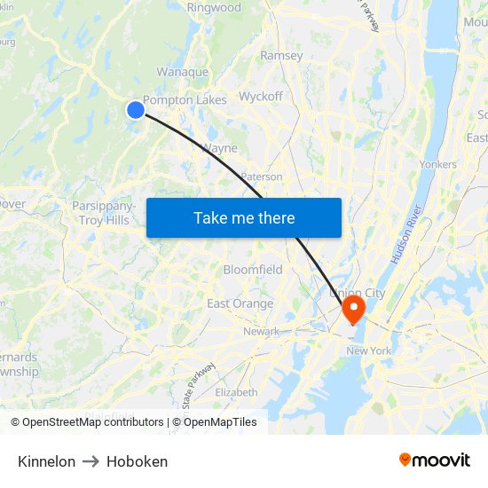 Kinnelon to Hoboken map