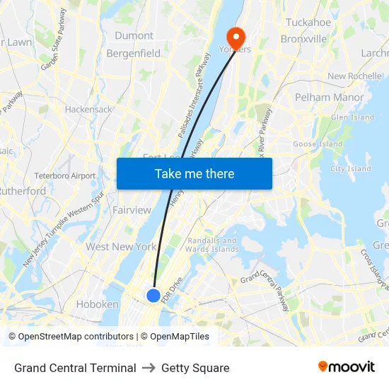 Grand Central Terminal to Getty Square map
