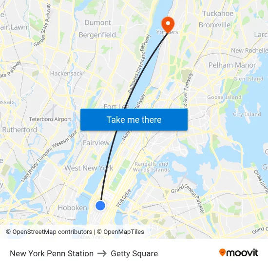 New York Penn Station to Getty Square map