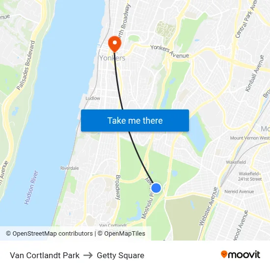 Van Cortlandt Park to Getty Square map