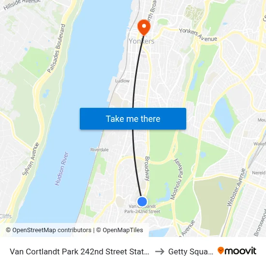 Van Cortlandt Park 242nd Street Station to Getty Square map