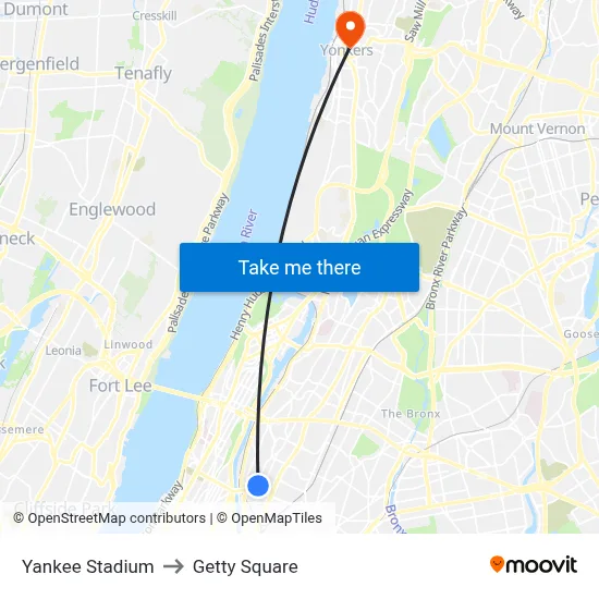 Yankee Stadium to Getty Square map