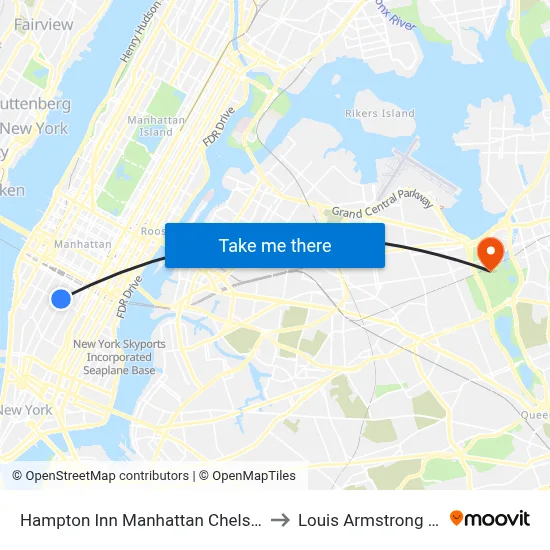 Hampton Inn Manhattan Chelsea New York to Louis Armstrong Stadium map