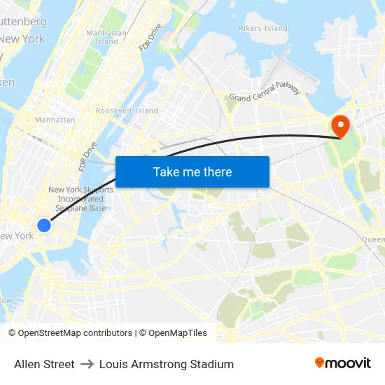 Allen Street to Louis Armstrong Stadium map