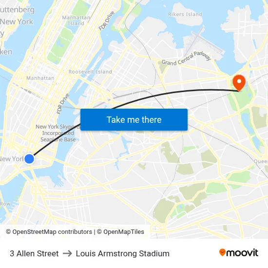 3 Allen Street to Louis Armstrong Stadium map