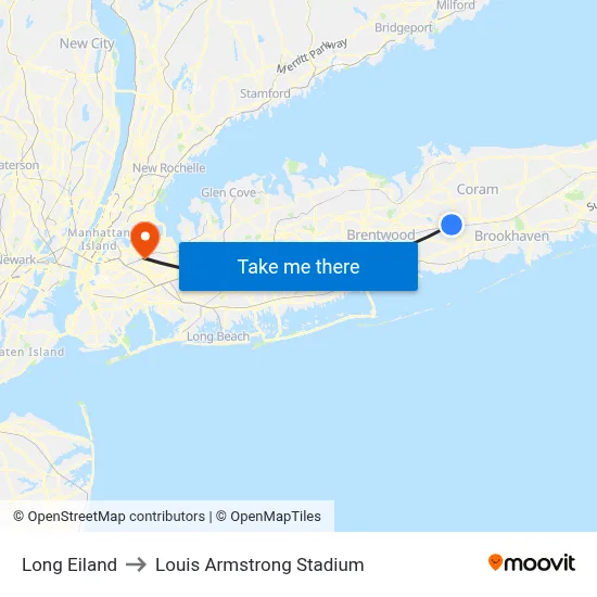 Long Eiland to Louis Armstrong Stadium map