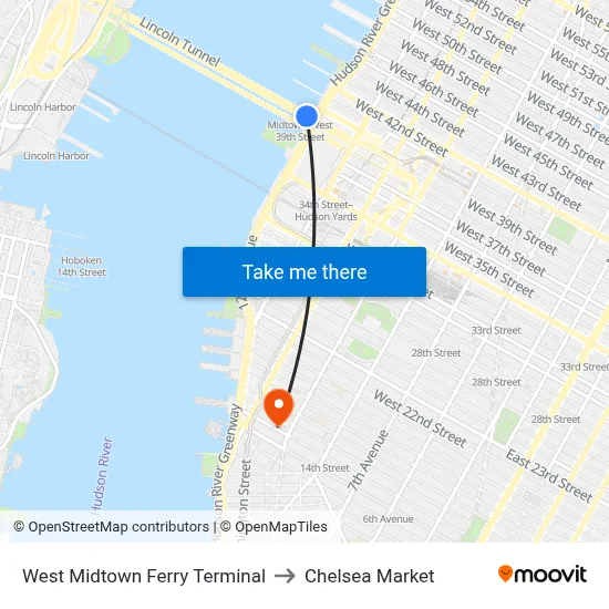 West Midtown Ferry Terminal to Chelsea Market map