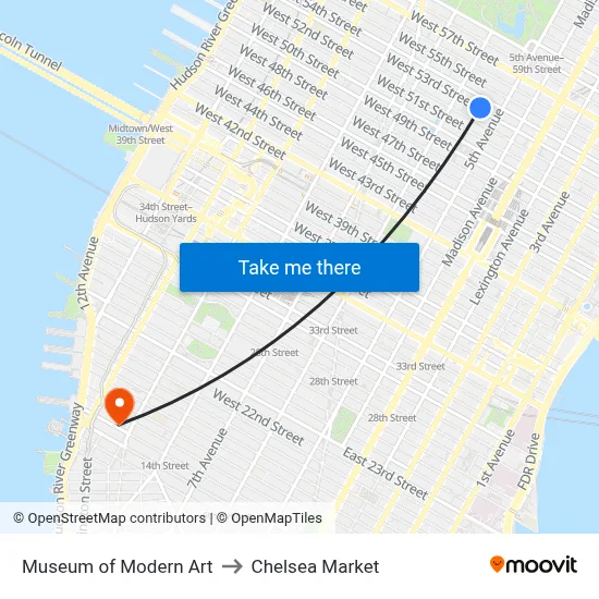 Museum of Modern Art to Chelsea Market map