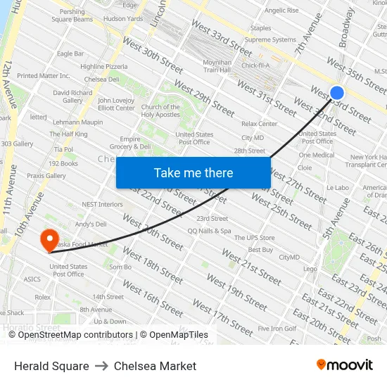 Herald Square to Chelsea Market map