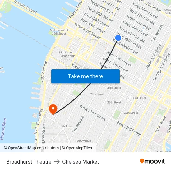Broadhurst Theatre to Chelsea Market map