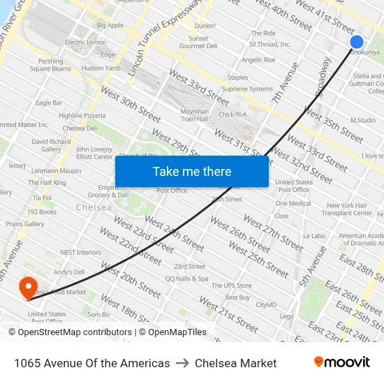 1065 Avenue Of the Americas to Chelsea Market map