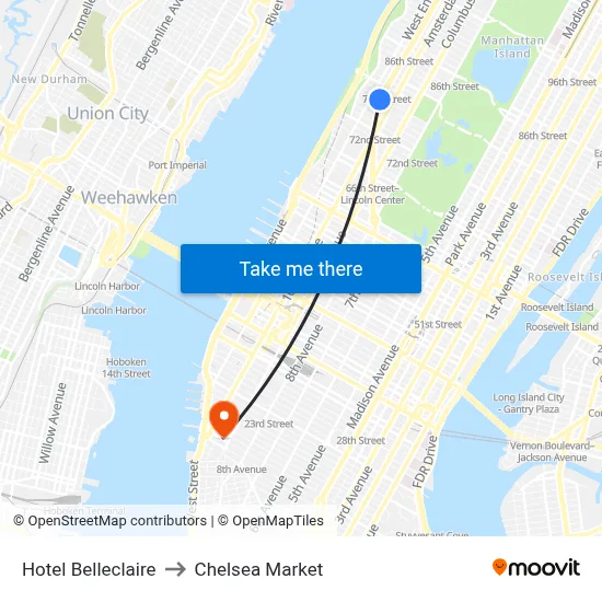 Hotel Belleclaire to Chelsea Market map
