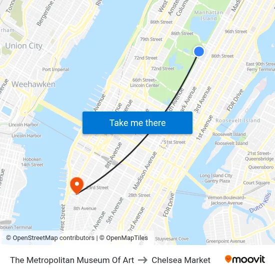 The Metropolitan Museum Of Art to Chelsea Market map