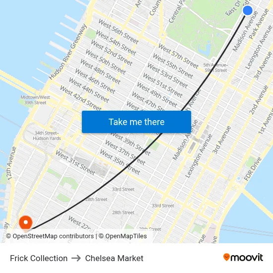 Frick Collection to Chelsea Market map