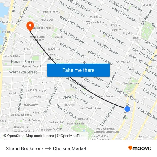 Strand Bookstore to Chelsea Market map