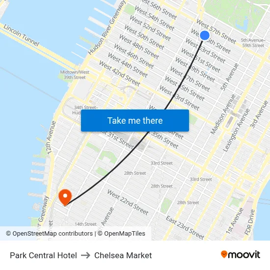 Park Central Hotel to Chelsea Market map