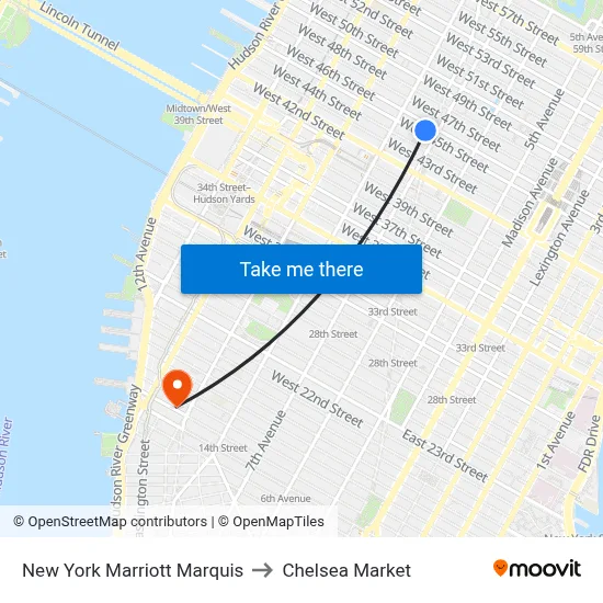 New York Marriott Marquis to Chelsea Market map