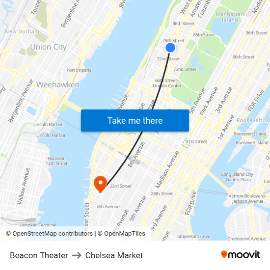 Beacon Theater to Chelsea Market map