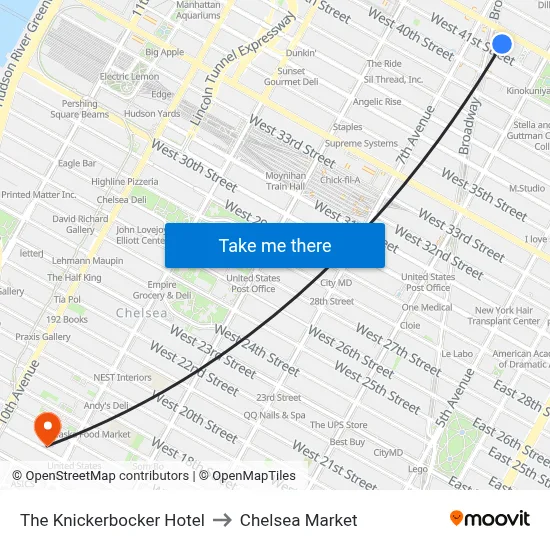 The Knickerbocker Hotel to Chelsea Market map