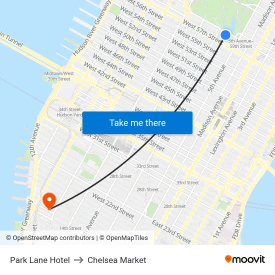 Park Lane Hotel to Chelsea Market map
