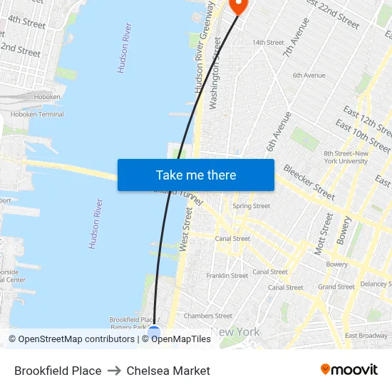 Brookfield Place to Chelsea Market map
