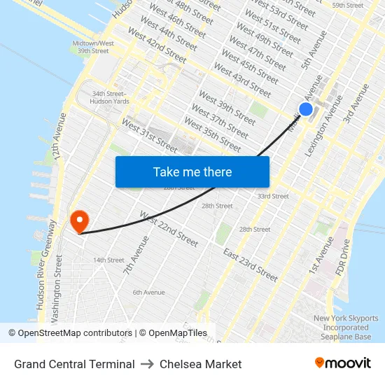Grand Central Terminal to Chelsea Market map