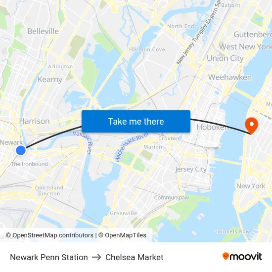 Newark Penn Station to Chelsea Market map