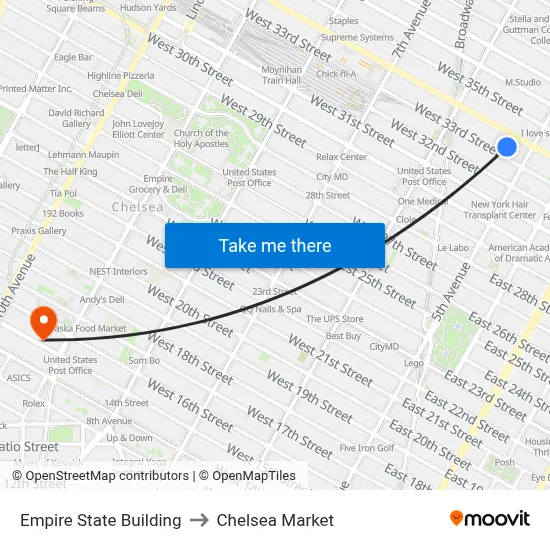 Empire State Building to Chelsea Market map