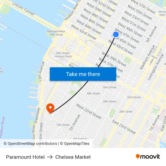 Paramount Hotel to Chelsea Market map