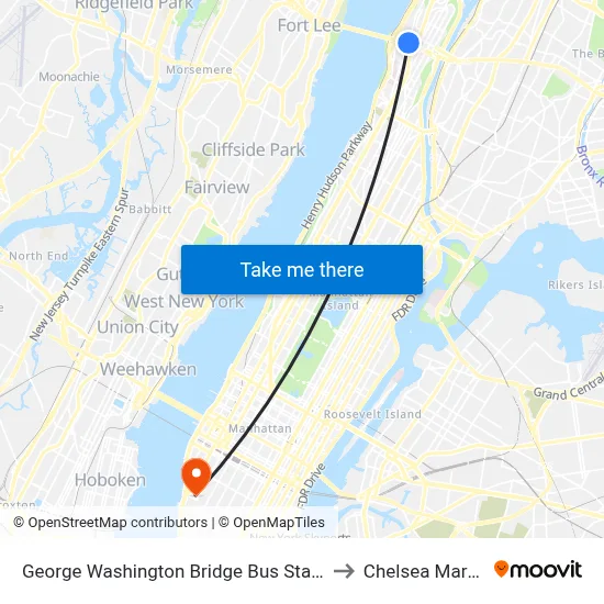 George Washington Bridge Bus Station to Chelsea Market map