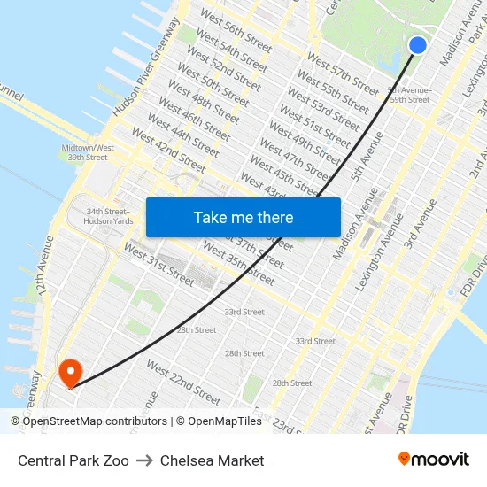 Central Park Zoo to Chelsea Market map