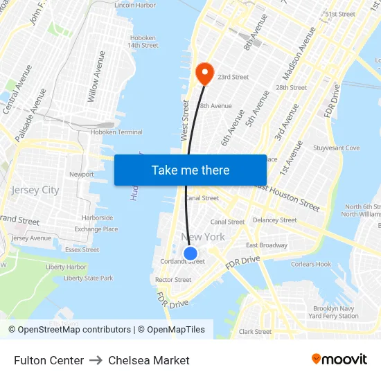 Fulton Center to Chelsea Market map