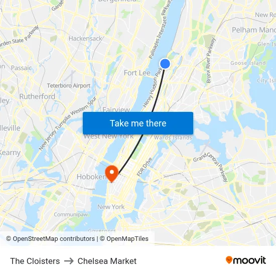 The Cloisters to Chelsea Market map