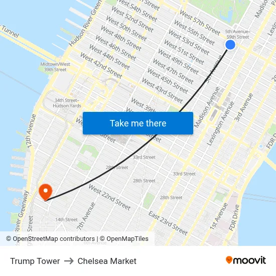 Trump Tower to Chelsea Market map