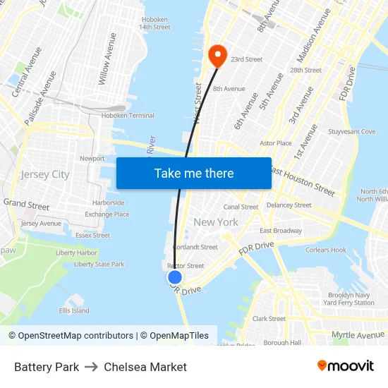 Battery Park to Chelsea Market map