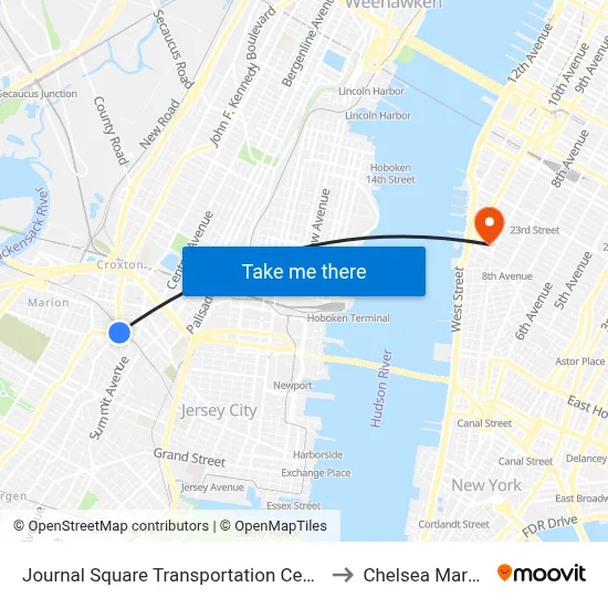 Journal Square Transportation Center to Chelsea Market map