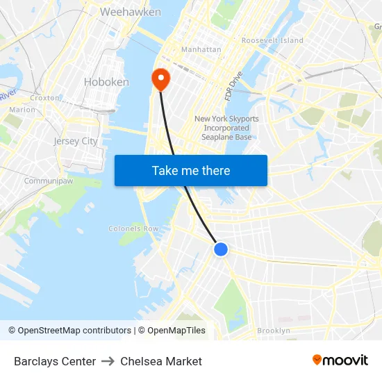 Barclays Center to Chelsea Market map