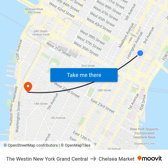 The Westin New York Grand Central to Chelsea Market map