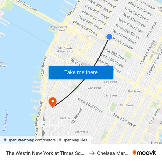 The Westin New York at Times Square to Chelsea Market map