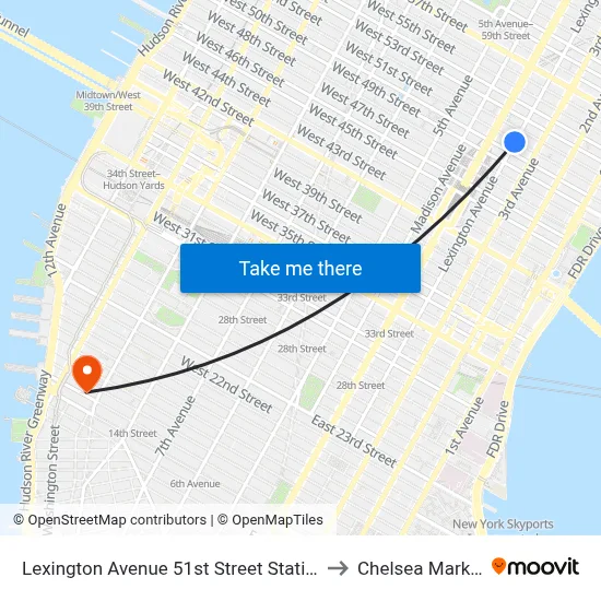 Lexington Avenue 51st Street Station to Chelsea Market map