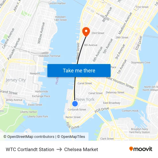 WTC Cortlandt Station to Chelsea Market map