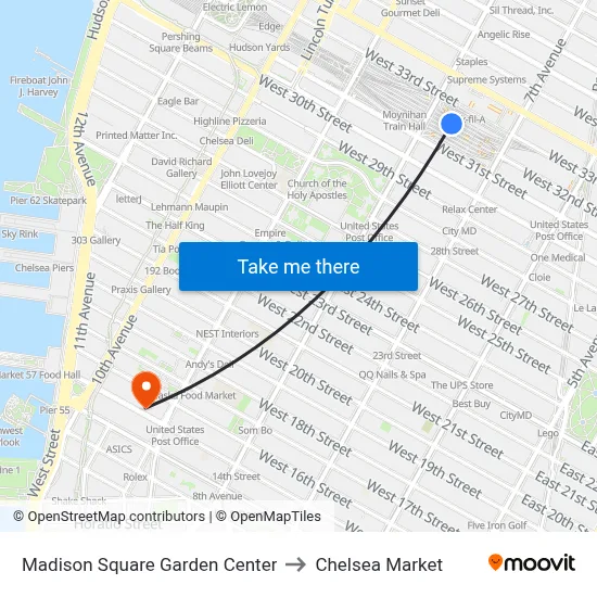 Madison Square Garden Center to Chelsea Market map