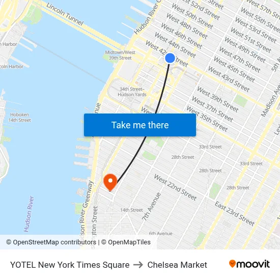 YOTEL New York Times Square to Chelsea Market map