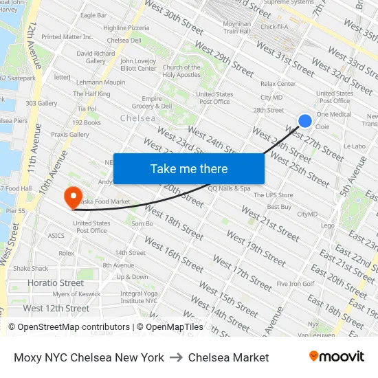 Moxy NYC Chelsea New York to Chelsea Market map