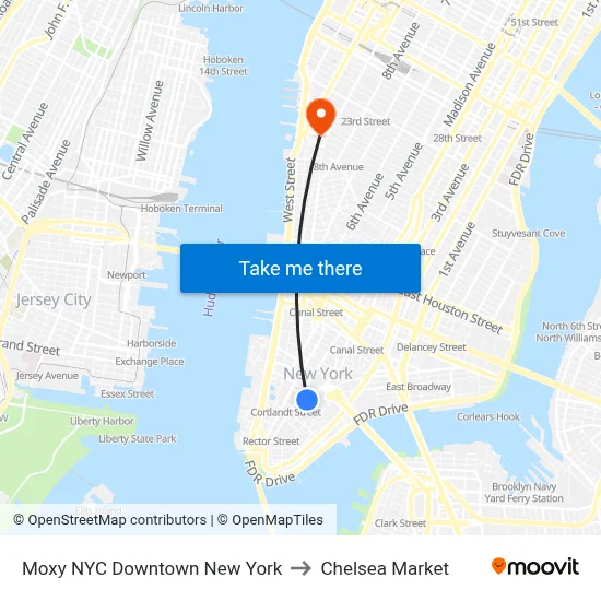 Moxy NYC Downtown New York to Chelsea Market map