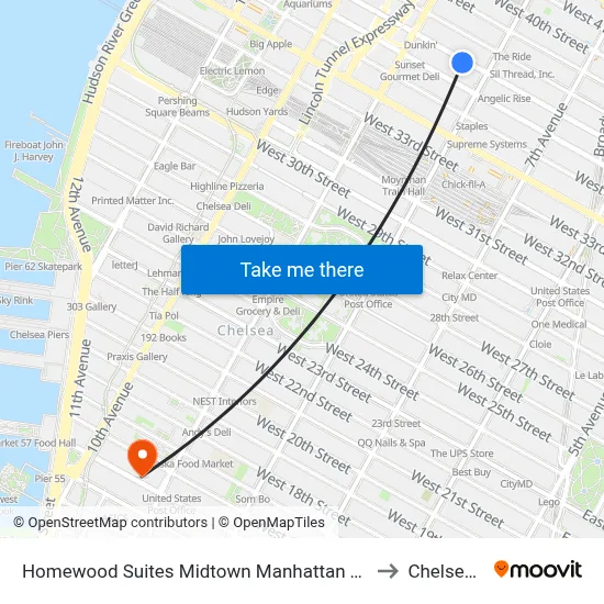 Homewood Suites Midtown Manhattan Times Square South New York to Chelsea Market map
